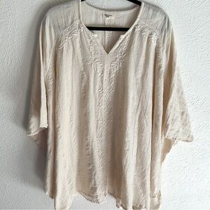 World Market Cream Embroidered Cotton Kaftan Tunic Top One Size lagenlook boho